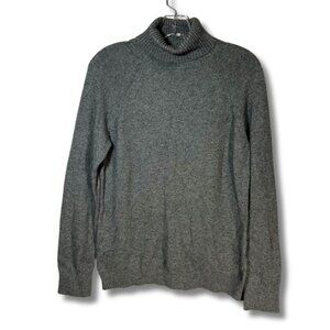 Lands End Sweater Womens M Wool Turtleneck Fisberman Chunky Knit Wool Blend Gray